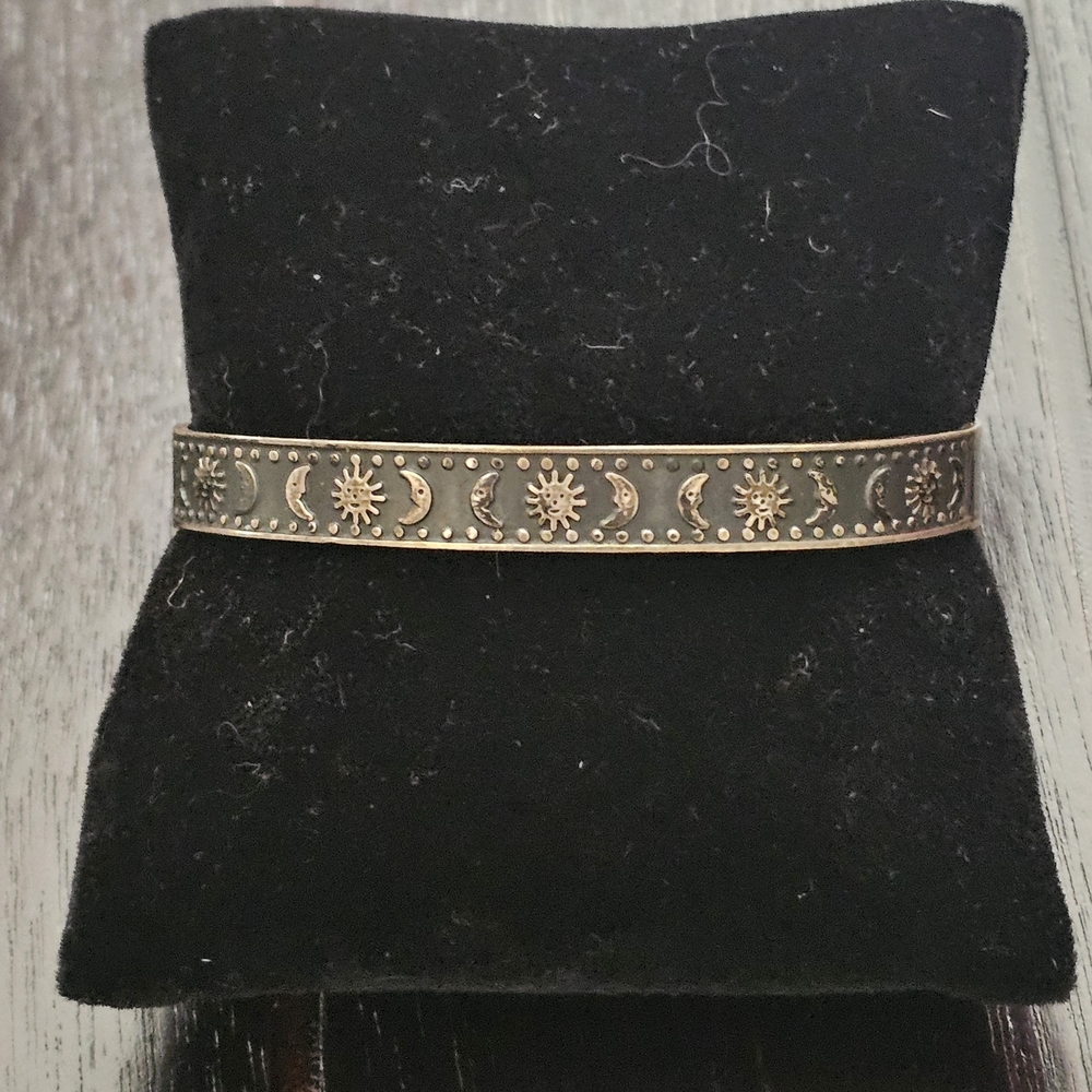 Vintage Mexican Silver Celestial Sun & Moon Cuff Bracelet Mexico 925 Orig Patina